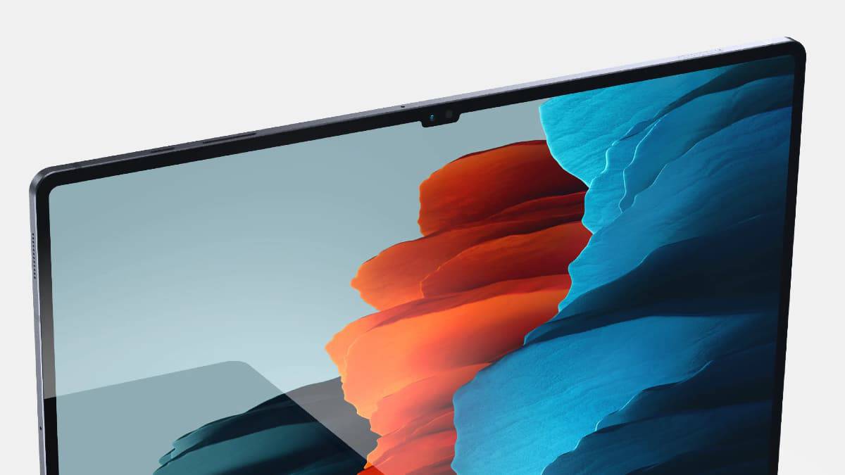 Imagem renderizada do Galaxy Tab S8 com notch