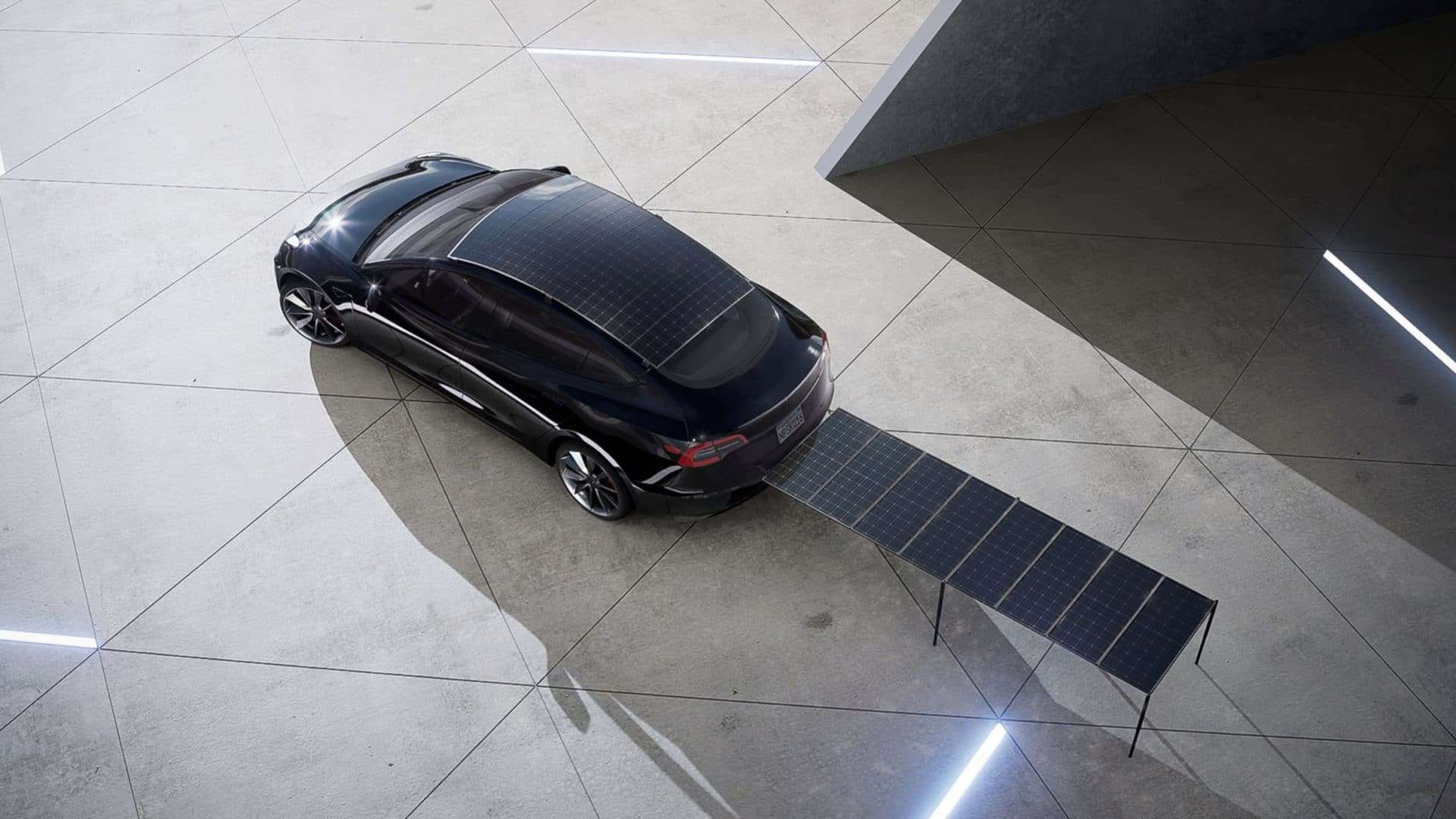 Carro com painel do kit solar estendido