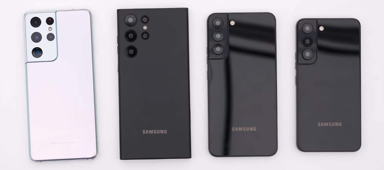 Supostos Galaxy S22 (Imagem: reprodução/Unbox Therapy)