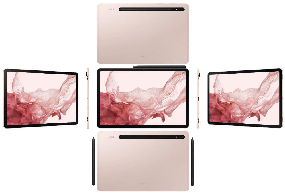 Além das cores, imagens mostram Galaxy Tab S8 em todos os ângulos 