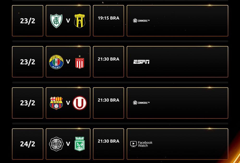 Jogos da segunda rodada da fase preliminar da Libertadores