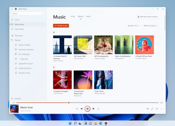 Tela inicial do novo Media Player do Windows 11