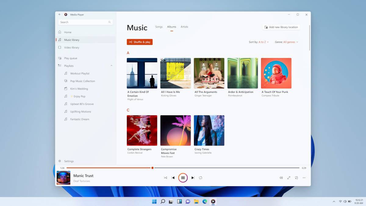 Tela inicial do novo Media Player do Windows 11