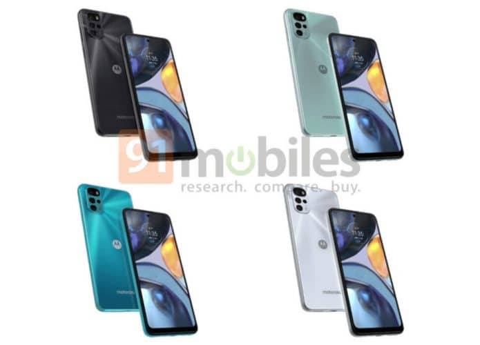 Renderizações do Moto G22 da Motorola