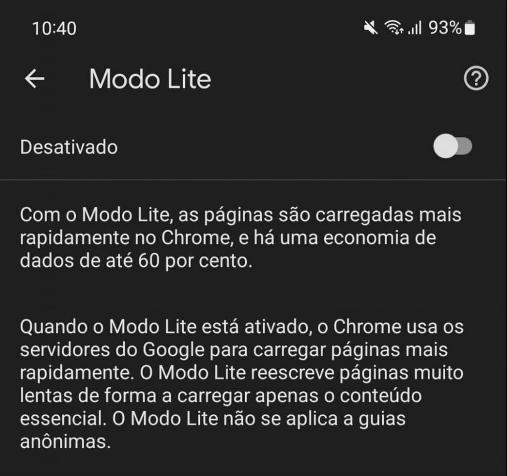 Modo Lite no Chrome para Android (Imagem: reprodução)