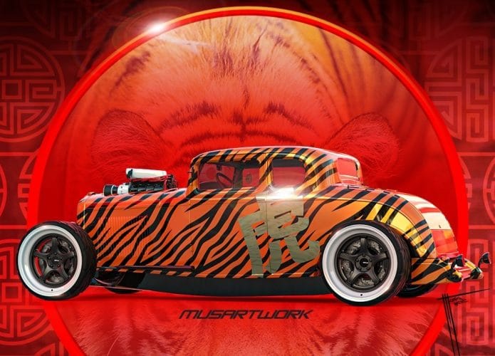 Um Ford 1932 estilizado por um designer remetendo ao Ano do Tigre, na China