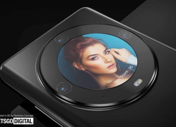 Renderização do celular Huawei com câmera 3D