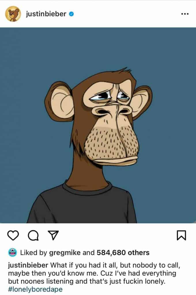 Justin Bieber compra NFT da Bored Ape