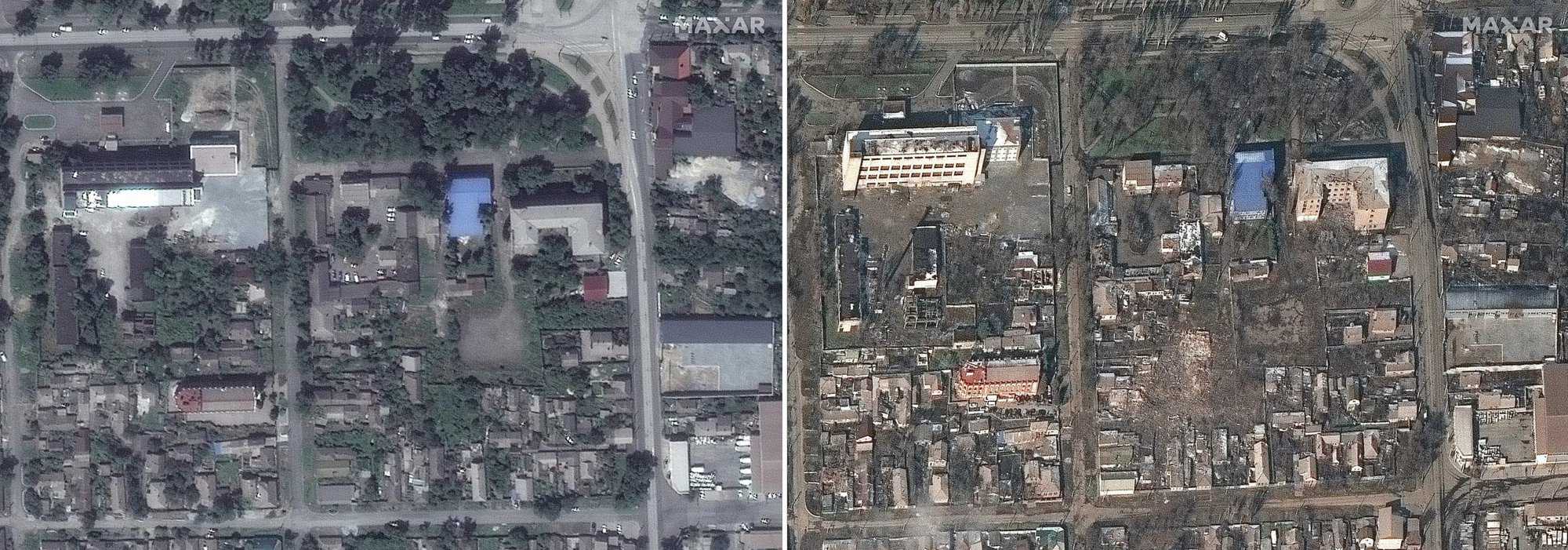 Imagens de satélite mostram cidade ucraniana antes e depois de bombardeio russo