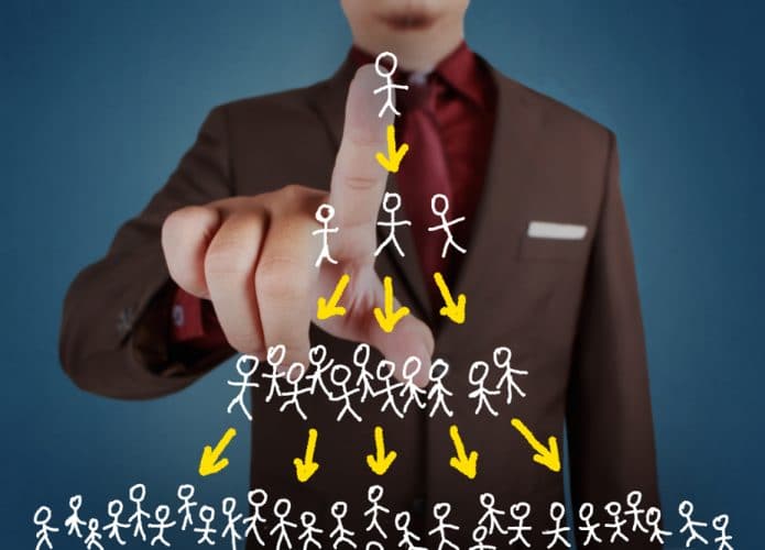 Diagrama de esquema de pirâmide, marketing multinível de mídia social