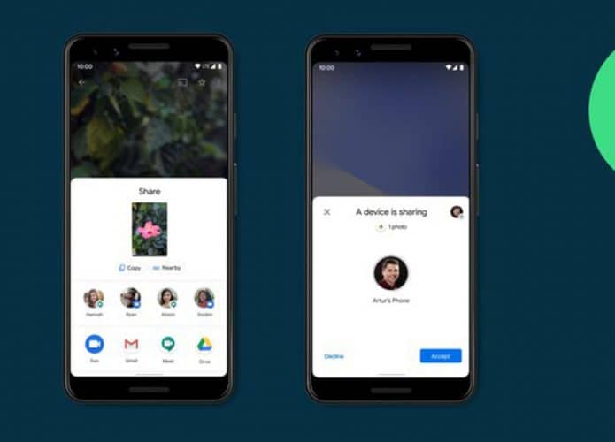 Recurso Compartilhar por proximidade do Google