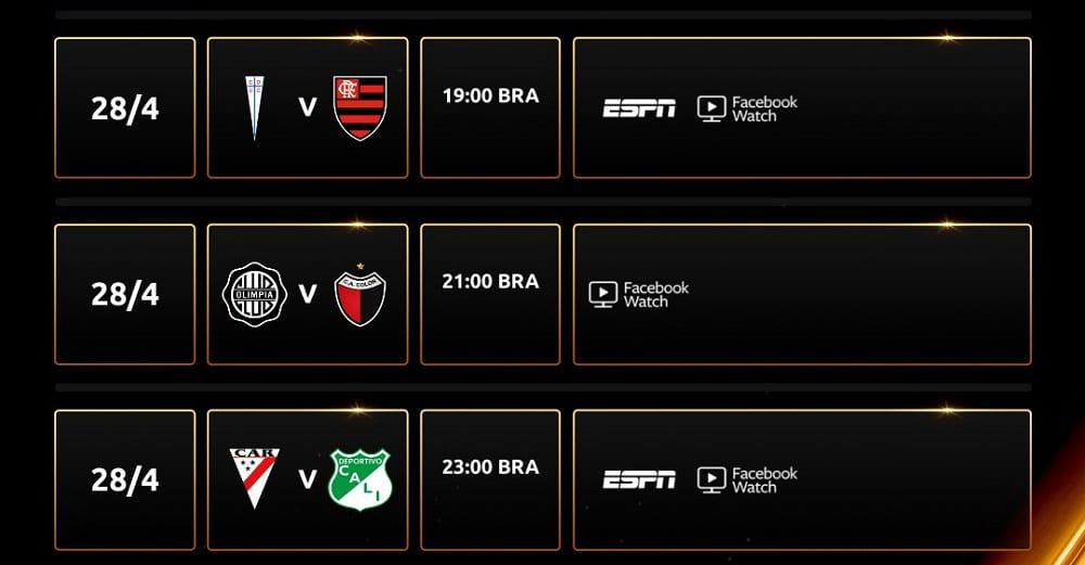 Jogos desta quinta-feira (28) pela Libertadores