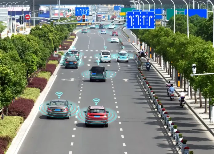 Carros autônomos serão conectados também entre si, melhorando o fluxo do trânsito