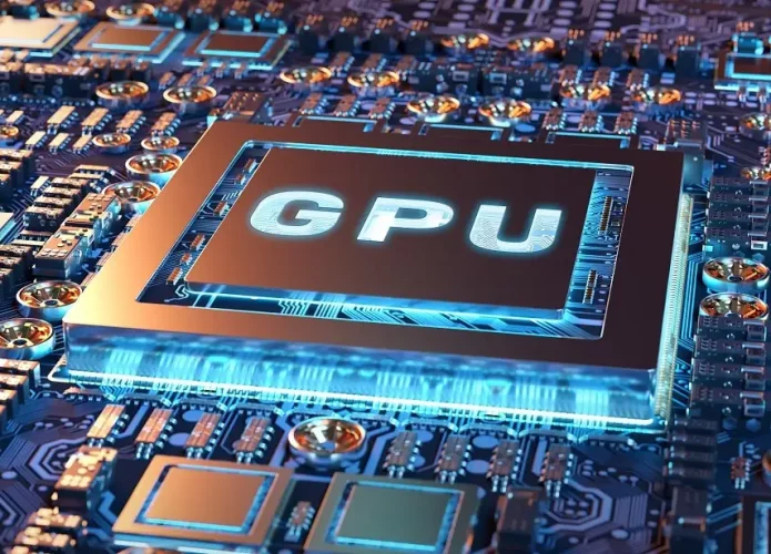 imagem mostra a ilustração de um chip, mais especificamente de uma placa de vídeo (GPU)