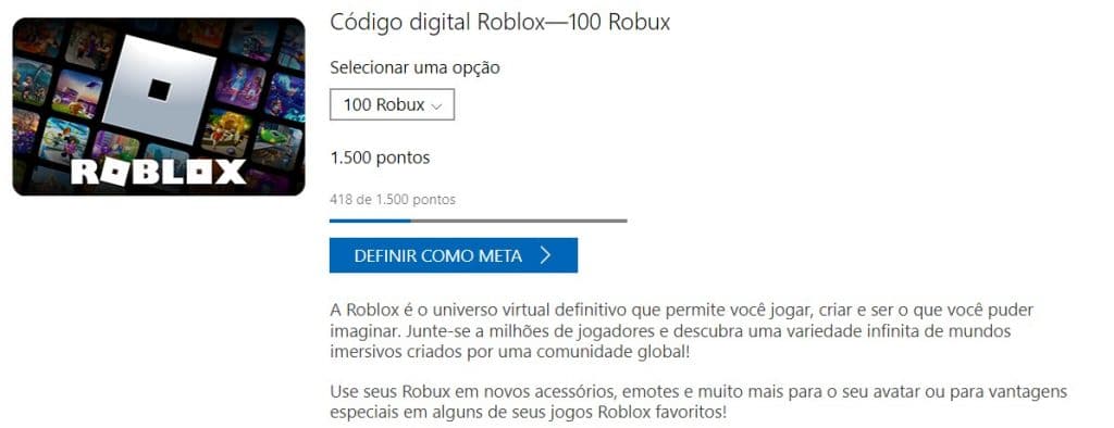 Como trocar pontos por Robux no Microsoft Rewards