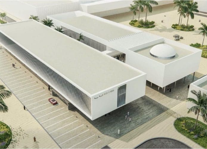 Renderização da fábrica da Lucid na Arábia Saudita