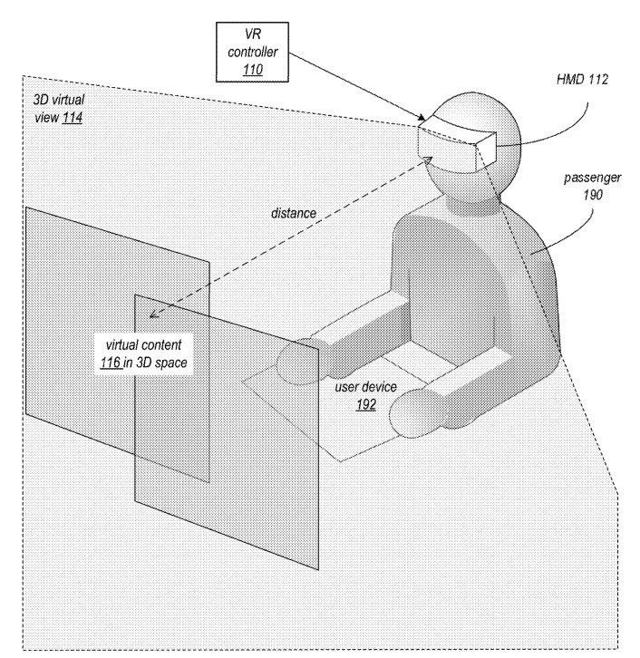 Ilustração de passageiro fazendo uso da tecnologia registrada na patente da Apple