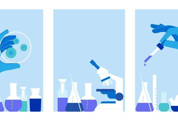 ilustração de vírus sendo analisado em laboratório