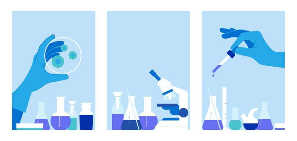 ilustração de vírus sendo analisado em laboratório