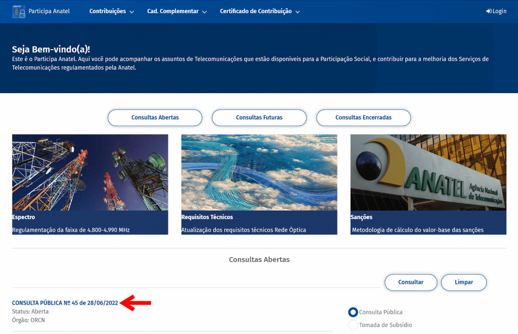 Como contribuir na consulta pública da Anatel