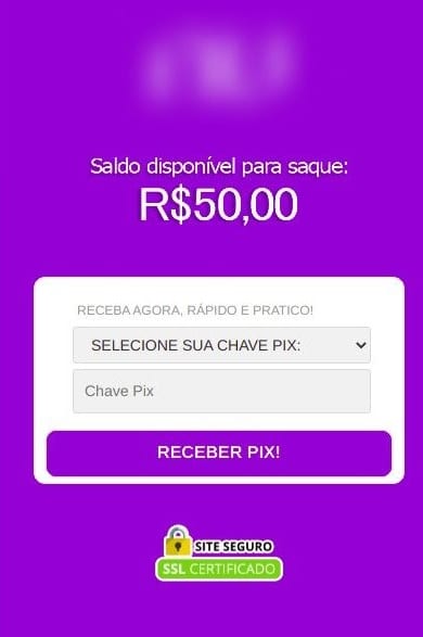 Captura de tela de site falso oferecendo saque de Pix
