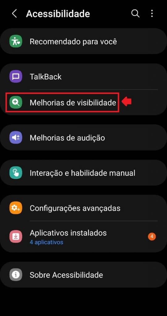 Como aumentar o tamanho da fonte no celular - Passo 3