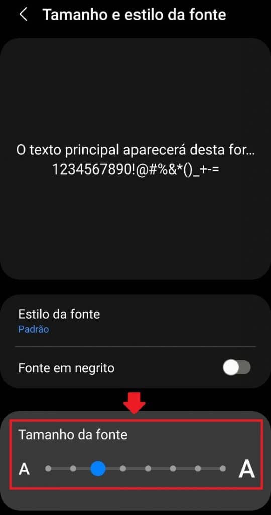 Como aumentar o tamanho da fonte no celular - Passo 5