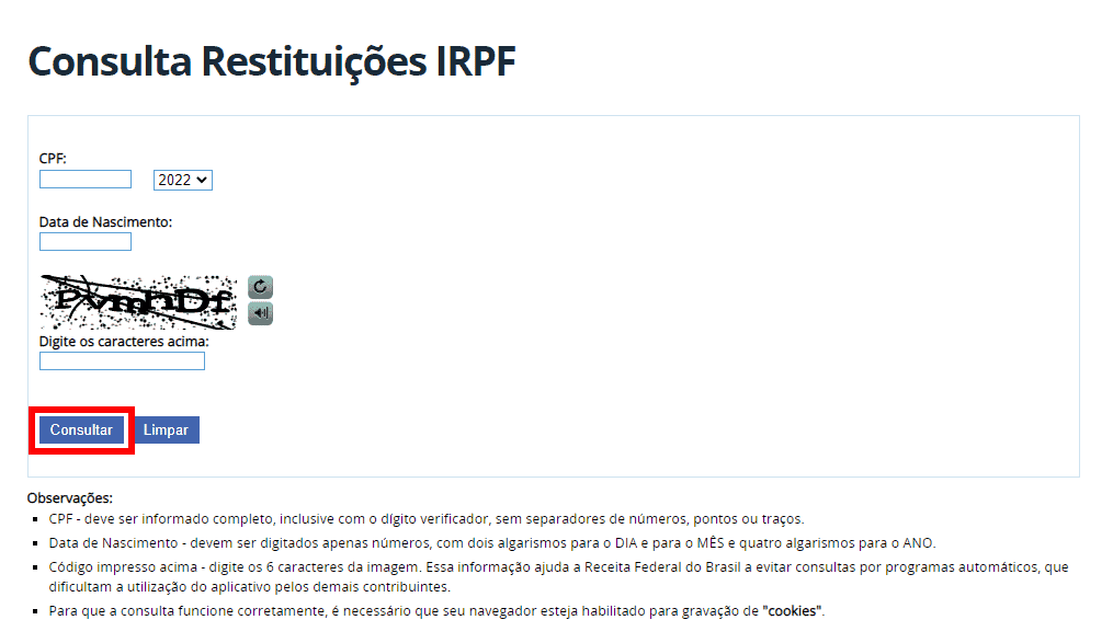 Como consultar se a restituição está no segundo lote.
