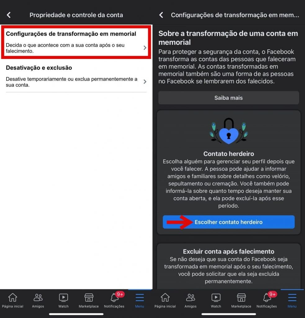 Como configurar um contato herdeiro no Facebook?