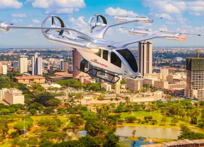 Ilustração de um eVTOL da Eve, subsidiária da Embraer