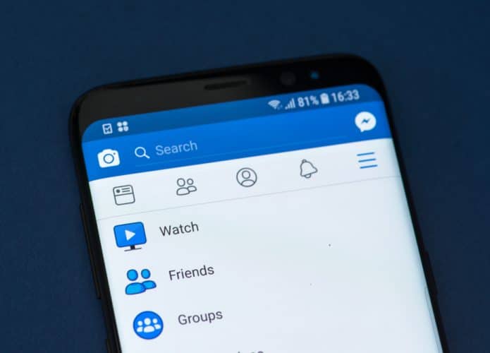 menu de opções do facebook