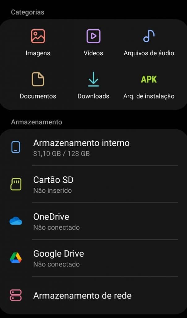 Memória de armazenamento do celular