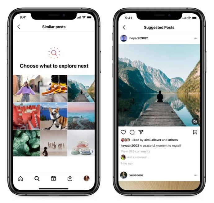 Novo recurso de sugestão de posts do Instagram
