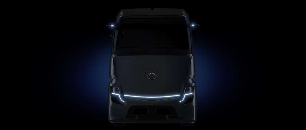 Renderização da parte de frante do caminhão elétrico da Mercedes-Benz
