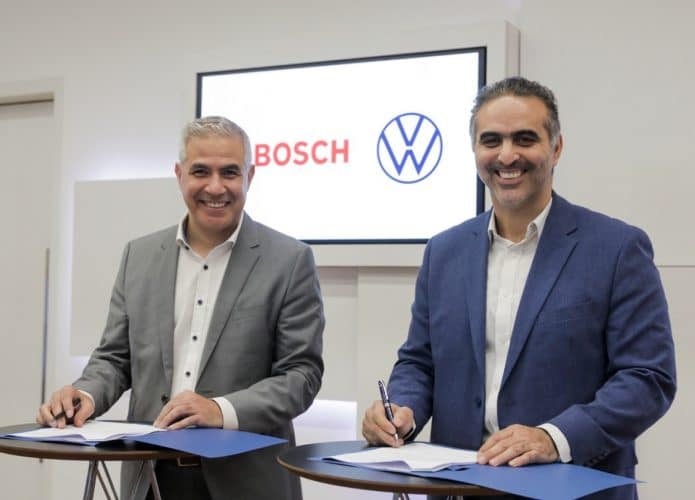 Pablo di Si, chairman da Volkswagen na América Latina, e Gastón Díaz Pérez, presidente da Bosch no continente