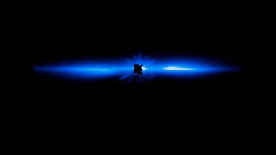 O anel de destroços e nuvens de poeira cósmica ao redor do sistema Beta Picoris, em captura feita pelo telescópio Hubble