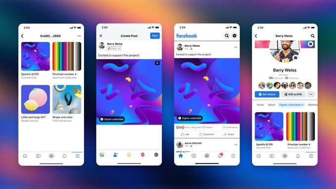 Interface da integração de NFTs com o Facebook
