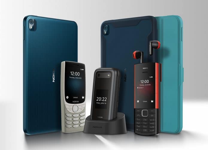 Celulares simples da Nokia, junto de tablet T10 (Imagem: divulgação/Nokia)