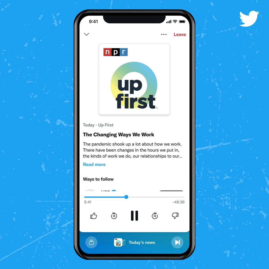 Nova reprodução de podcasts no Spaces