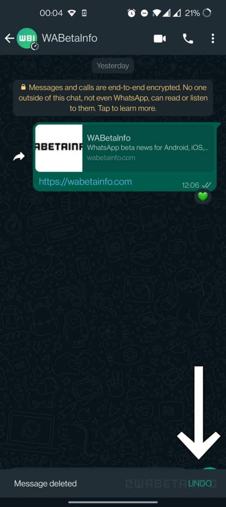 Novo botão de recuperar mensagens apagadas