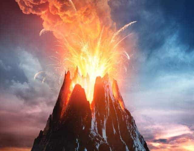 Volcanic,Mountain,In,Eruption,-,3d,Rendering