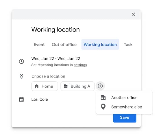 Captura de tela mostra recurso de localização do Google Agenda