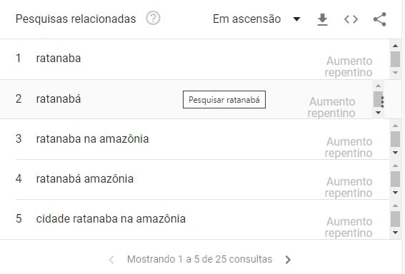 Termos de pesquisa relacionados a Amazônia