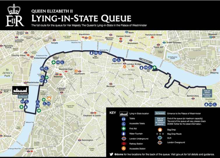 Mapa sobre o velório da Rainha Elizabeth II