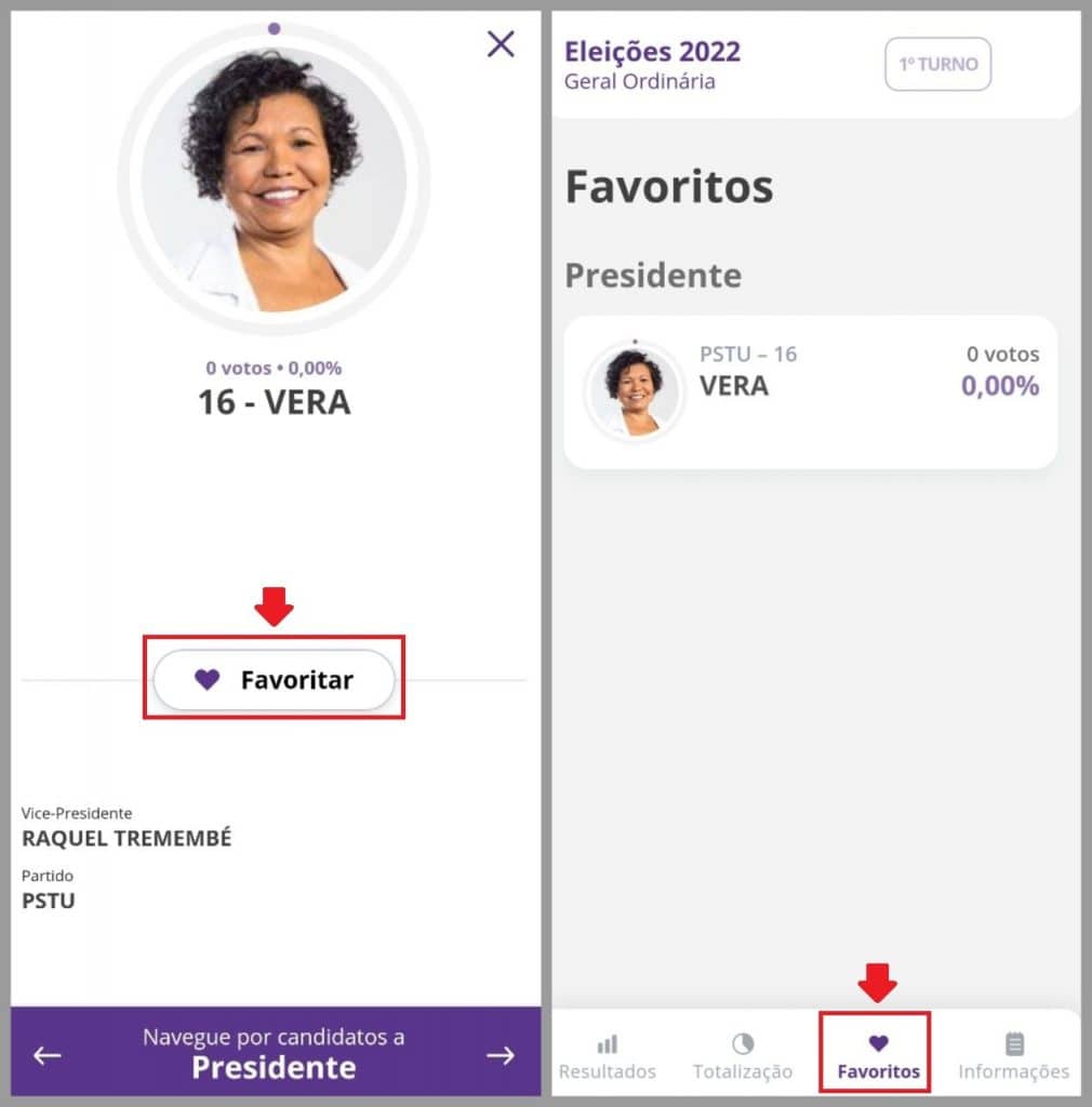 Como favoritar candidatos nas eleições