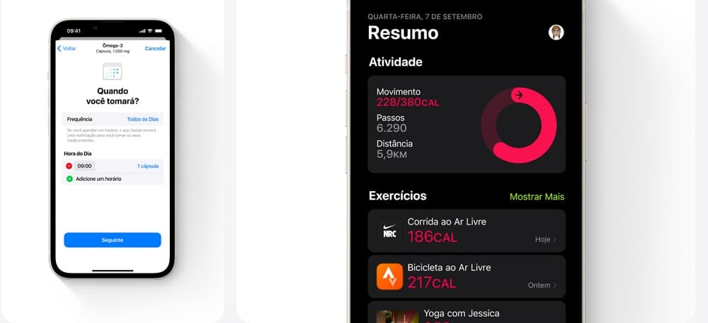 App Saúde atualizado e novo App Fitness no iOS 16 (Imagem: Divulgação / Apple)