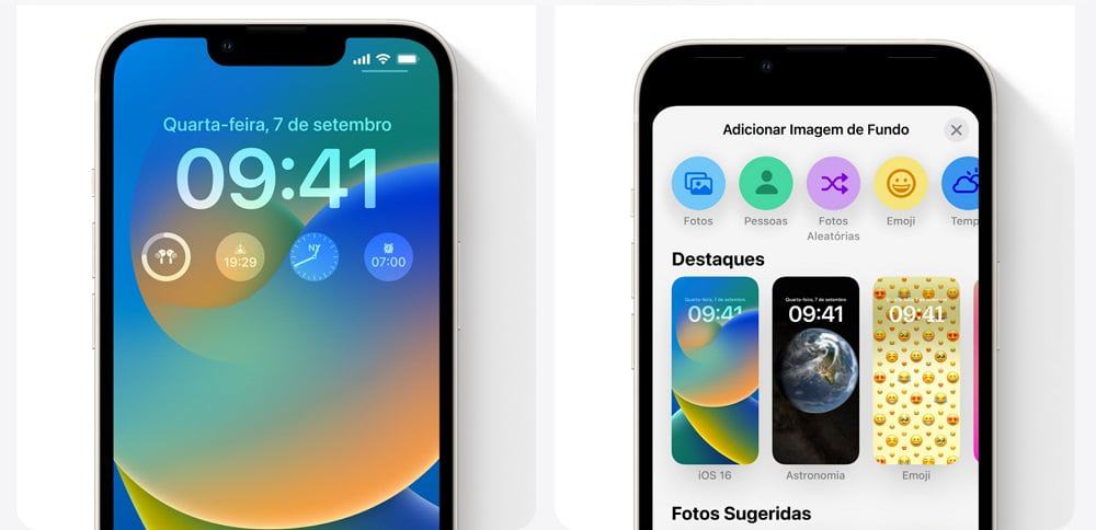 Nova tela de bloqueio no iOS 16 (Imagem: Divulgação / Apple)