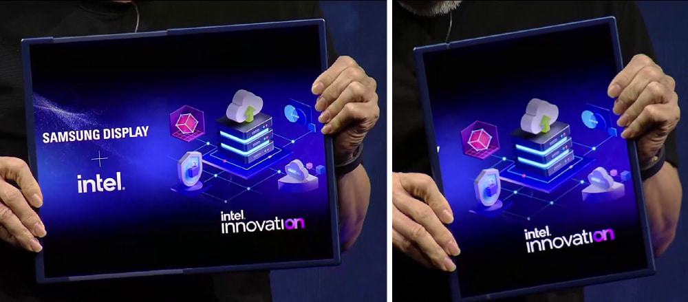 Samsung Display mostra tela deslizante portátil que fica com até 17 polegadas / Reprodução: Intel Innovation