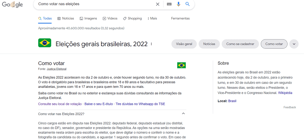 Doodle do Google com informações sobre as Eleições 2022. Imagem: reprodução/Google