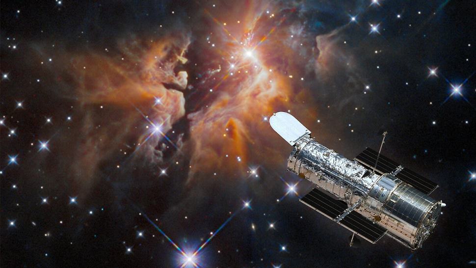 Hubble mostra “mortalha” de gás e poeira em torno de estrela jovem
